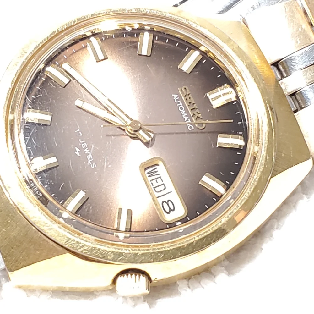 Vintage Seiko Automatic Men's Day Date Watch Gold Plated Seventeen Jewels